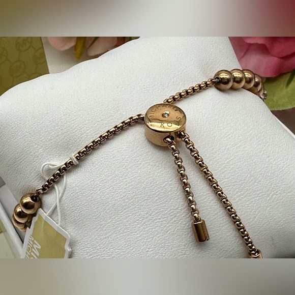 Michael Kors Brilliance Rose Gold Adjustable Crystal Beaded Slider Bracelet - Picture 11 of 15